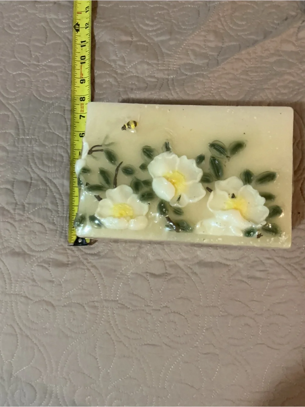 Decorative Red Envelope Double Wick Candle Block with White Flowers and Bee